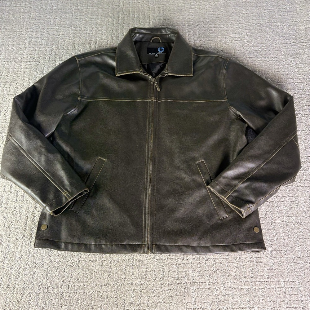 Burnside Vintage Leather Jacket Brown Full Zip Streetwear Casual Gorp Size M
